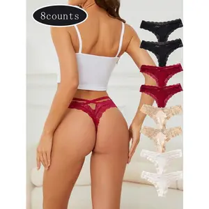 8PCS Women's Sexy Low Waist Lace Strap Underwear, made of delicate and skin friendly lace fabric, with a low waist design that fits the waistline. Women's underwear basic minimalist Tl219-2 red+2 black+2 complex+2 white affordable underwear thongGift