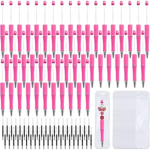 108 count DIY Beadable Pen Bulk Kit - 36 count Ballpoint Pens with Refills & Bags - Beaded Pens for DIY Crafting - Beads Pens Supplies, Pen Making Kit, Beadable Items, Teacher Accessories (Rose Red)