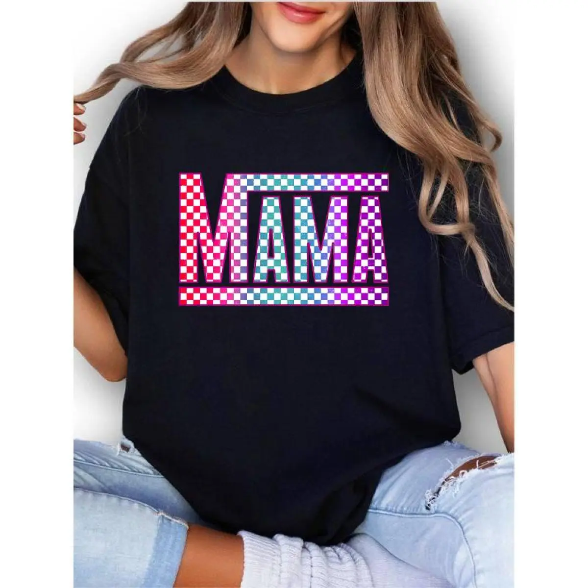 Checkered Mama Unisex Apparel Relaxed Fit Printed  Golf Gift T-Shirt For Men and Women Fitted Crewneck Comfy Piece Breathable Top Womenswear Fabric Soft Everyday