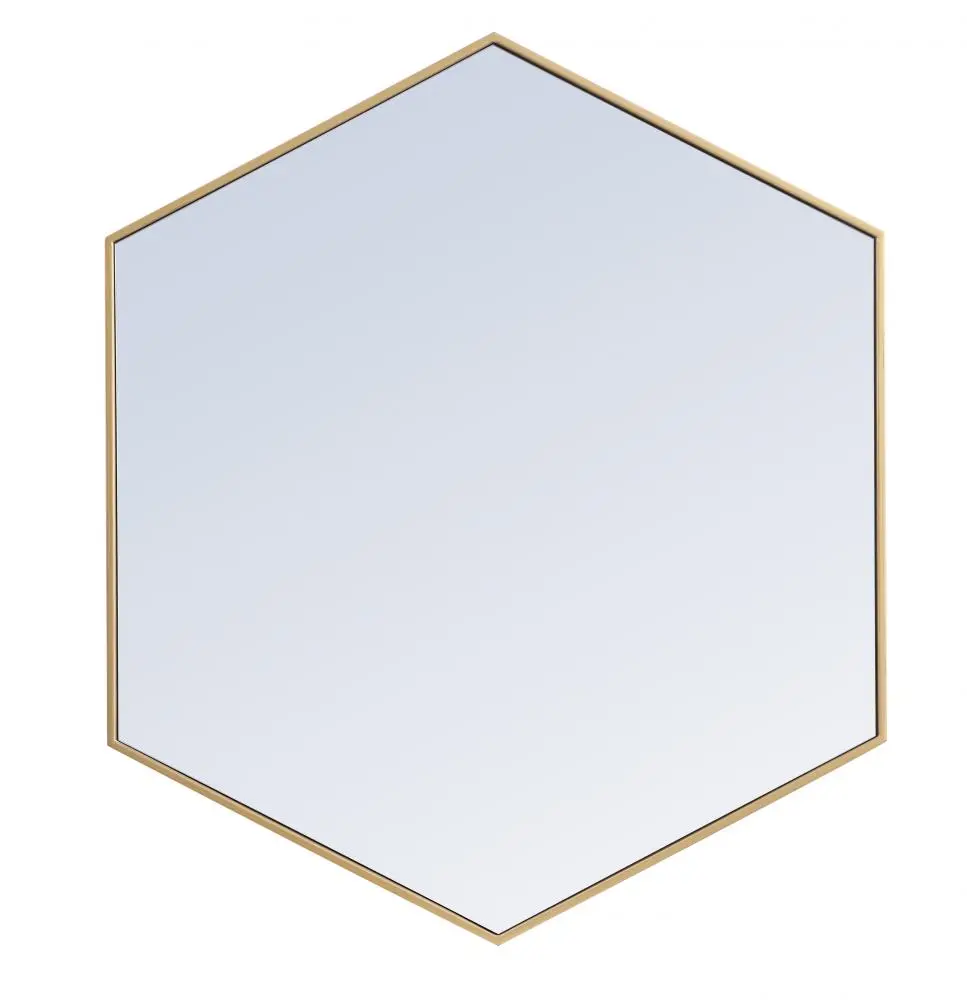 Elegant Decor MR4541BR Hexagon-Shaped Brass Metal Frame Glass Mirror, 41 in. Versatile Hexagon Shape Decorative Design Wall-Mounted Mirror, 40.125x34.25x0.16 in. Hanging Home Decor, Hexagon-Shaped Mirror