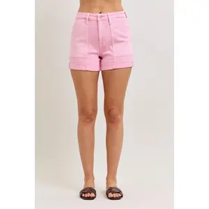 Judy Blue High Waist Pink Aurora Weekender Double Cuff Denim Short 150357
