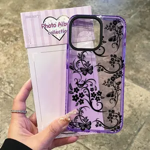 Phone Case iPhone 17Promax 16Plus 15 14 13 12 11 Lines of Flowers Pattern skin-friendly feel Non-Yellowing Shockproof Soft Silicone Lightweight Transparent Cover.QXS756