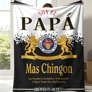 Soy El Papá Mas Chingon Modelo Beer Logo Throw Blanket - Black White Split Two-Tone Mexican Dad Themed Blanket, Soft Fleece Blanket With Dual Golden Lion Modelo 1925 Emblem Spanish Father Quote, Perfect Mexican Father’s Day Dad Birthday Gift