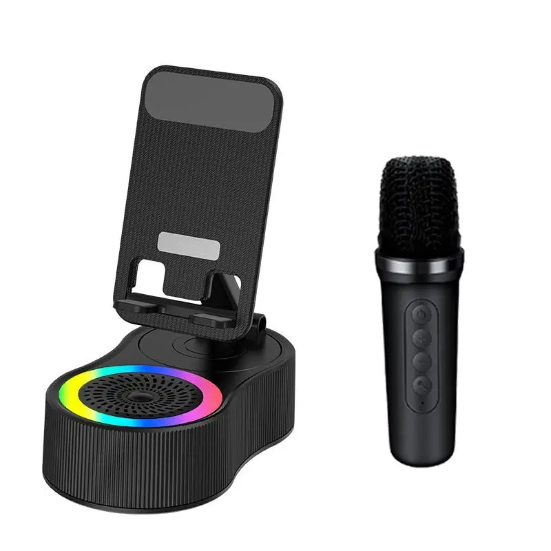 6 In 1 Portable Wireless Karaoke Speaker Phone Stand, Dual Micro Phone,Led Lights,Type C Fast Charging,Abs Material,Bluetooth 5.3fm Hd Bass Answering