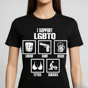 Basic Tee Club I Support LGBTQ Liquor Guns Beers Titties Quickies Tee Funny Meme Cotton Unisex Crew Neck Tshirt for Daily Wear Gift for Everyone - Top, Womenswear