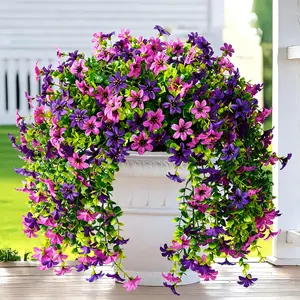 Purple Artificial Hanging Flowers, UV Resistant Fake Trailing Plants for Outdoor Patio Porch Garden Decor