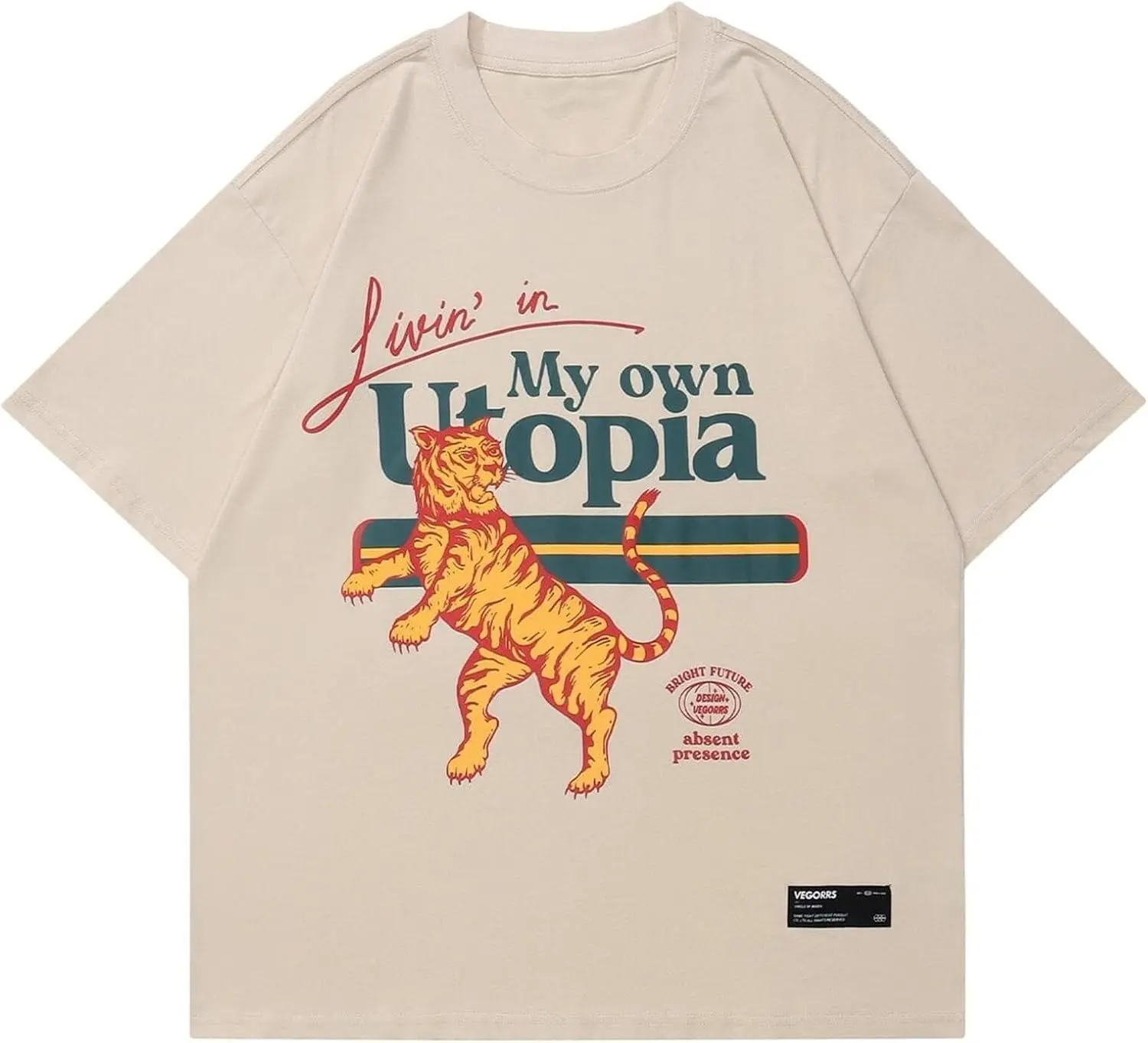 Vintage Tiger Graphic T-Shirt, Livin In My Own Utopia Retro Animal Tee, Aesthetic Casual Gift for Women Men, Everyday Fashion Style