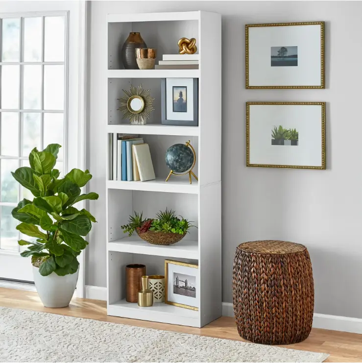 Mainstays Framed 5 Shelf Bookcase with Adjustable Shelves Modern Storage Bookshelf Wood Display Organizer Cabinet for Living Room Bedroom Home Office