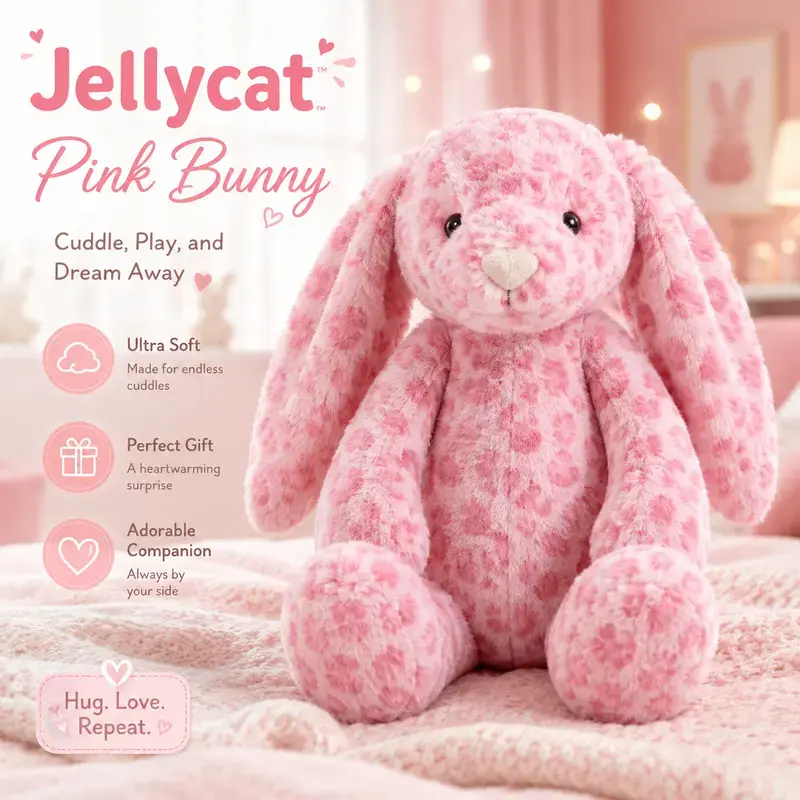 Jellycat Pink Leopard Bunny Plush Is a Soft Spotted Bunny Stuffed Animal for Baby Shower, Birthday Gifts and Nursery Decor