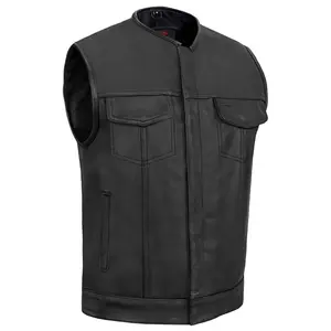 Men's AM  Black Cowhide Leather Motorcycle Vest
