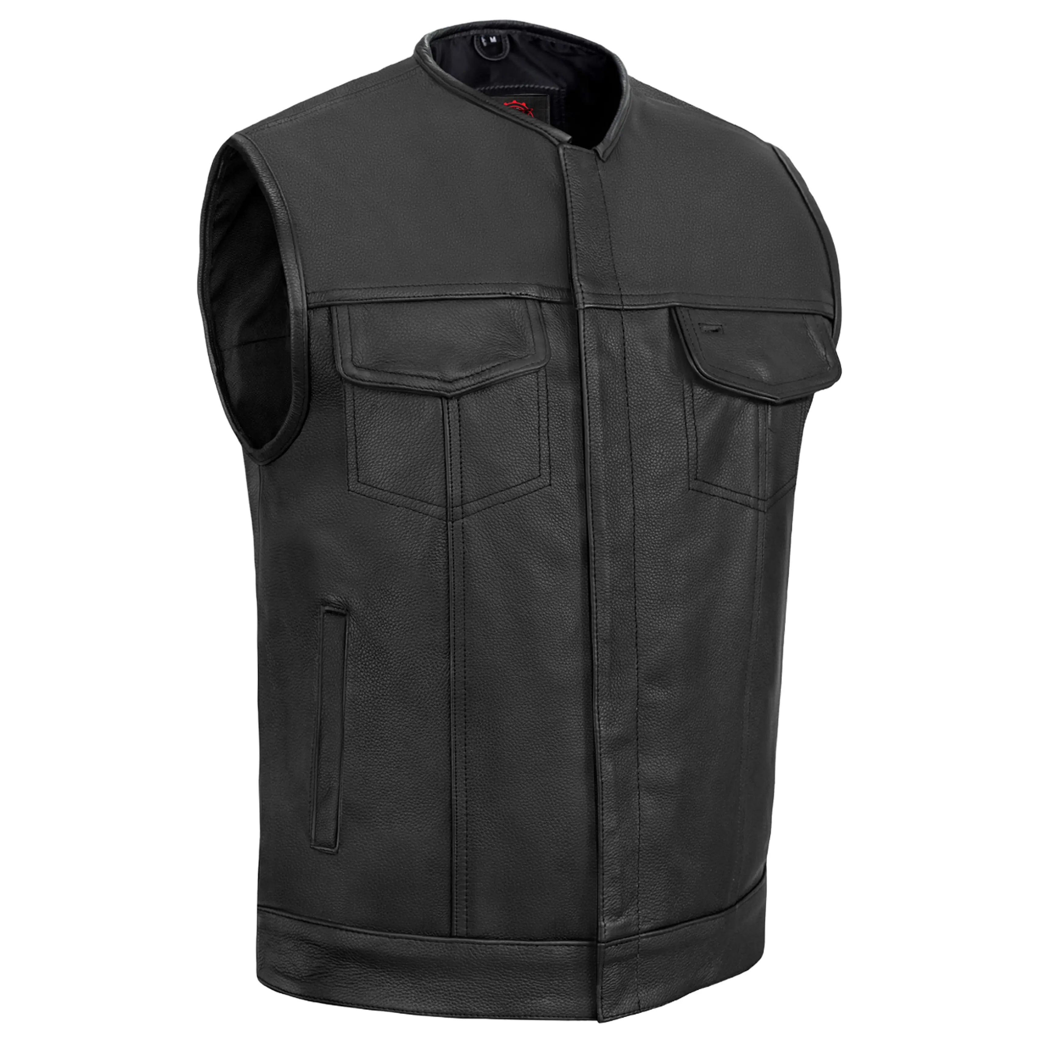 Men's AM Black Cowhide Leather Motorcycle Vest Men's AM Black Cowhide Leather Motorcycle Vest