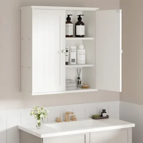 Walsunny Bathroom Wall Cabinet, Space Saver Storage Cabinet, Medicine Cabinet Organizer with 2 Door & Shelves, Hanging Cupboard Furniture, White