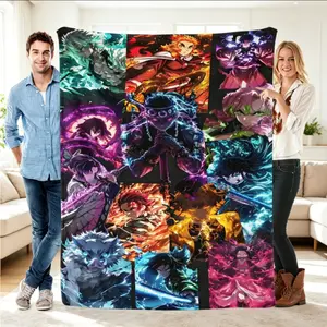 Anime Demon Slayer Inspired Flannel Blanket, Soft Warm Throw for Sofa Bed Travel Camping Office Chair, Lightweight Cozy Home Decor, Christmas Holiday Gift for Fans adult children's blankets
