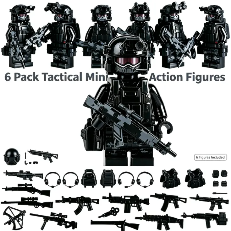 6 Pack Tactical Mini Action Figures, Stealth Skeleton Mask Operators & Desert Camo Soldier Models, Interlocking Character Block Toys, Educational Stress Relief Play Set, Birthday Holiday Gift for Boys Ages 6+