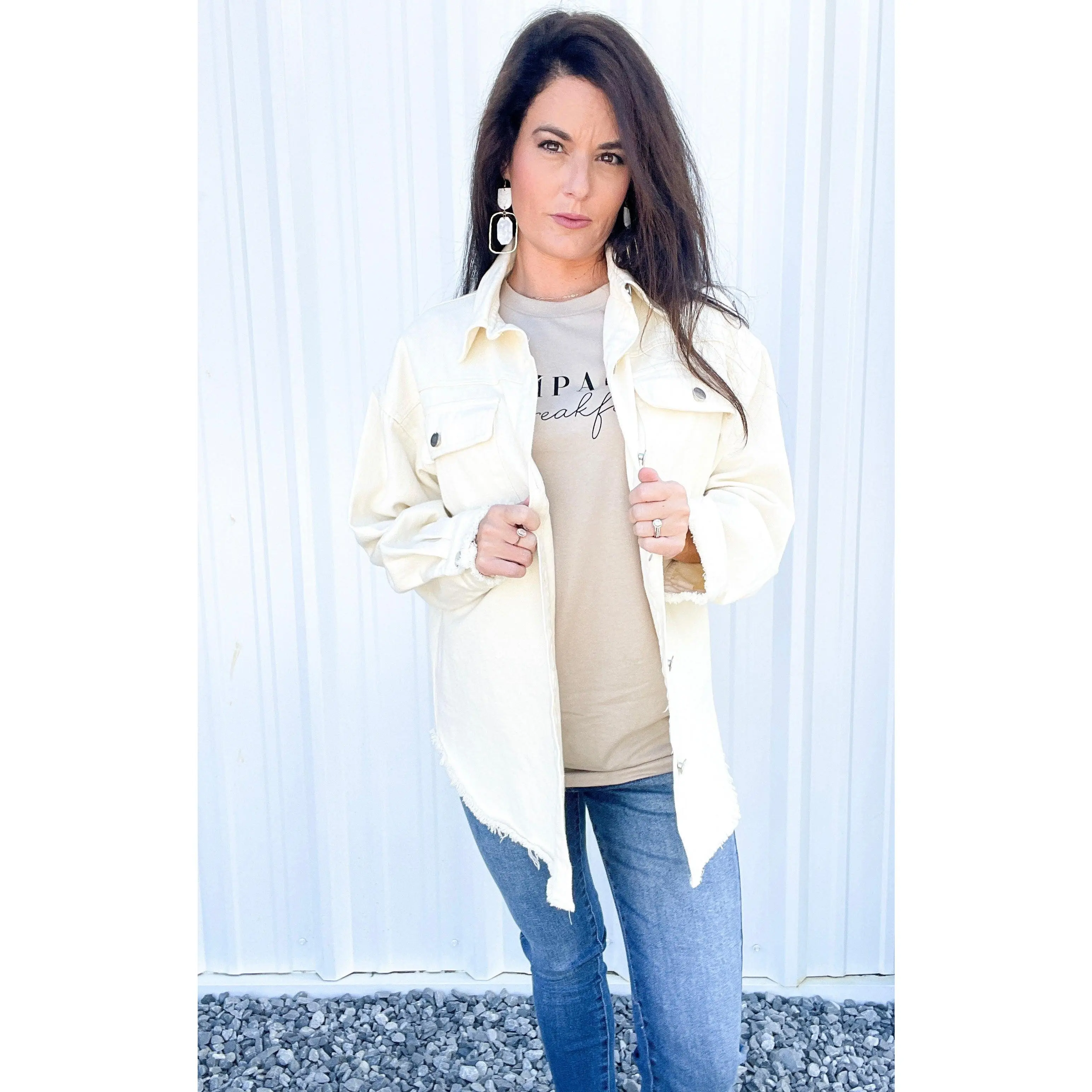 Rock & Love Denim Shacket - Cream