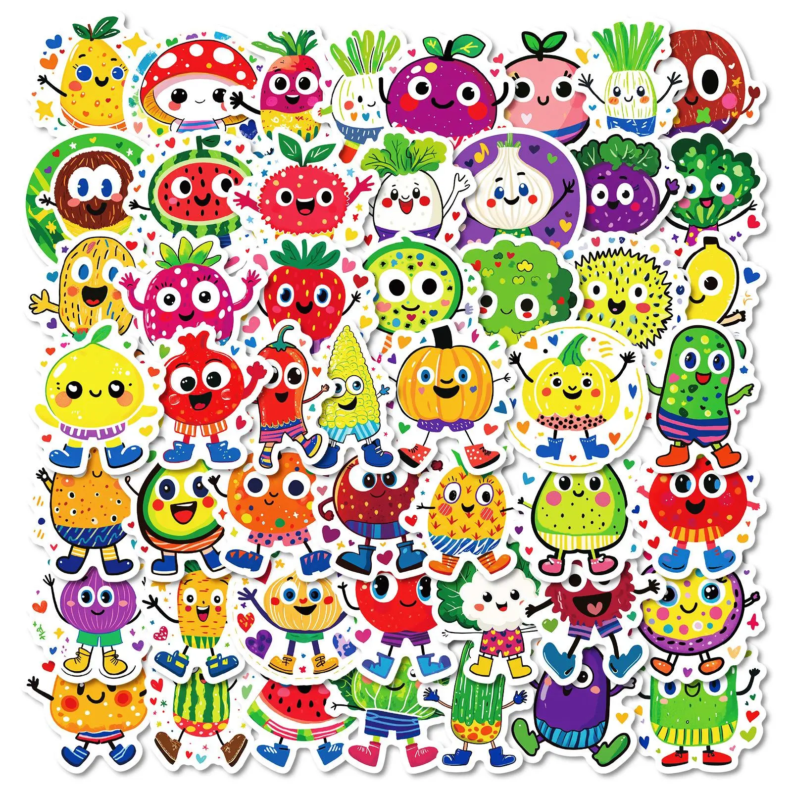 Fruit & Vegetable Series Sticker, 50pcs/set Cute Cartoon Fruit & Vegetable Pattern Decorative Sticker, DIY Decals for Scrapbooking, Journaling, Gift Wrapping, Cute Stickers