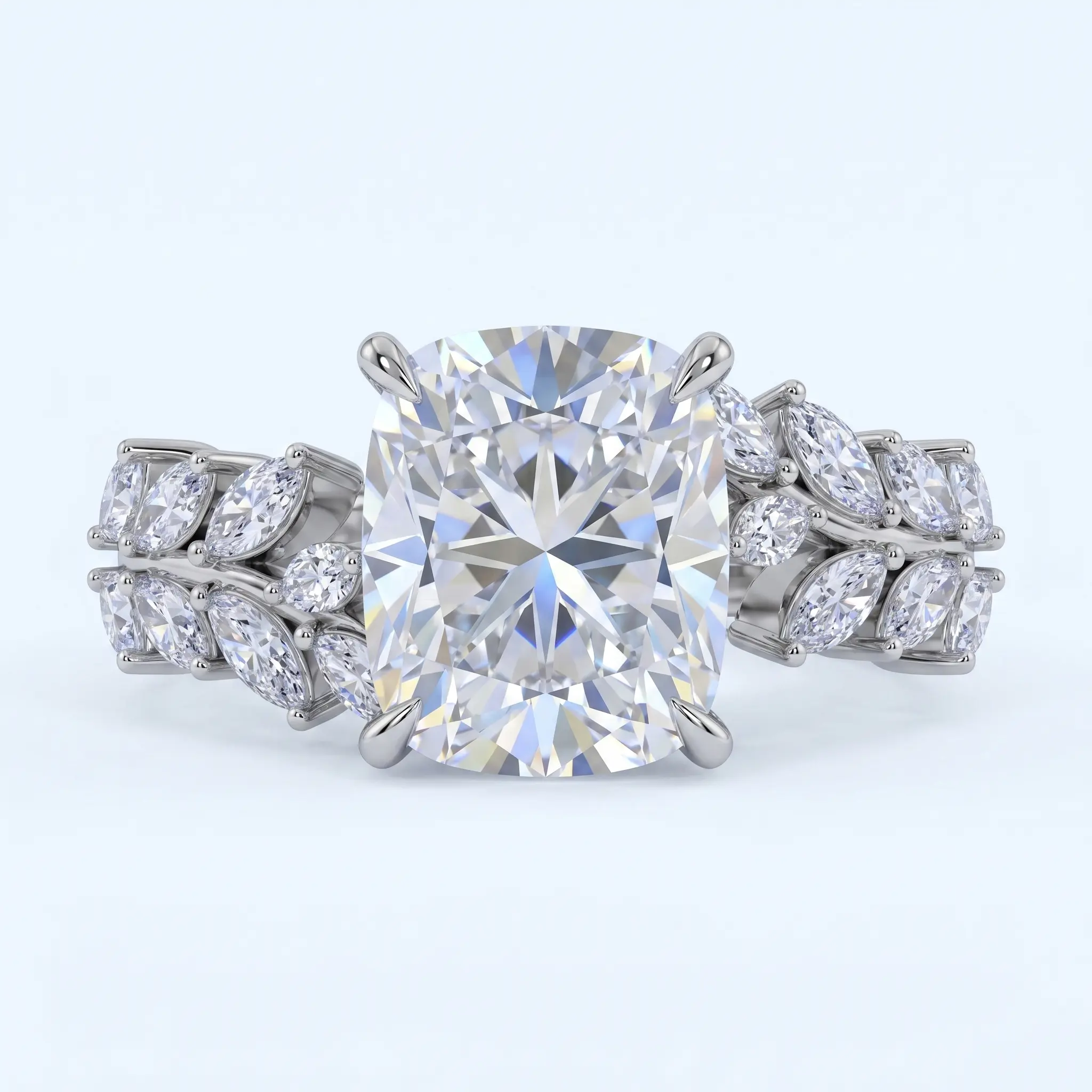 ZR "Vine Glow" Long Cushion Cut 5ct Moissanite Ring Vine‑Style Full‑Moissanite Side Embellishment S925 Sterling Silver Luxury Engagement Ring【Duncan】Bday Ring