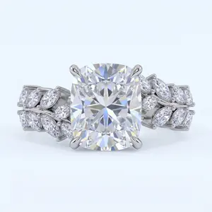 ZR "Vine Glow" Long Cushion Cut 5ct Moissanite Ring Vine‑Style Full‑Moissanite Side Embellishment S925 Sterling Silver Luxury Engagement Ring【Duncan】Bday Ring