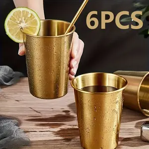 6 Pack Stainless Steel Beer Cups, Reusable Durable Shatterproof, Modern Aesthetic Design, Ideal for Home Bar Counter and Parties