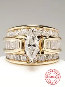 S925 Sterling Silver Elegant Glittering Layered Ring, Fashion Promise Ring for Women & Girls, Bridal Engagement Ring, Elegant Fashion Rings, Trendy All-match & Exquisite Jewelry for Birthday Gift 925 Wedding Ring for Women