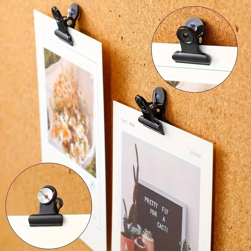 10pcs Push Pins Clips Cork Bulletin Board Thumb Tacks Paper File Clips Small Spring Binder Clamps Decorative Photos Push Pins Multifunctional Stationery for Office School Black Stationery