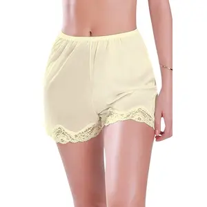 ILUSION Short Pants Slip Soft Satin Fabric with Lace Hem & Elastic Waist Anti-Static 100% Polyamide Basic Women's Undergarment