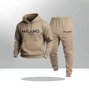 Men's Milano Letter Printed Hoodie and Drawstring Sweatpants Set, Menswear, Casual Athletic Long Sleeve Hooded Jacket & Trousers for Fall & Winter, Men's Clothing for Daily Wear, Sportswear Indoor Outdoor, Tracksuit, Athleisure Summer Clothes