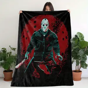250-300g Fleece Throw Blanket, Soft Polyester Cover, Jason Voorhees Graphic, Multi-Functional, All-Season, Digital Print, Perfect Gift for Birthdays and Friends, Home Kitchen Bedding