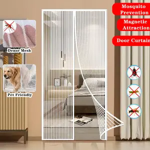 Magnetic Mosquito Proof Door Curtain Dense Mesh Pet Friendly Hands-Free Ventilated Breathable for Balcony Bedroom Kitchen Garage Doors