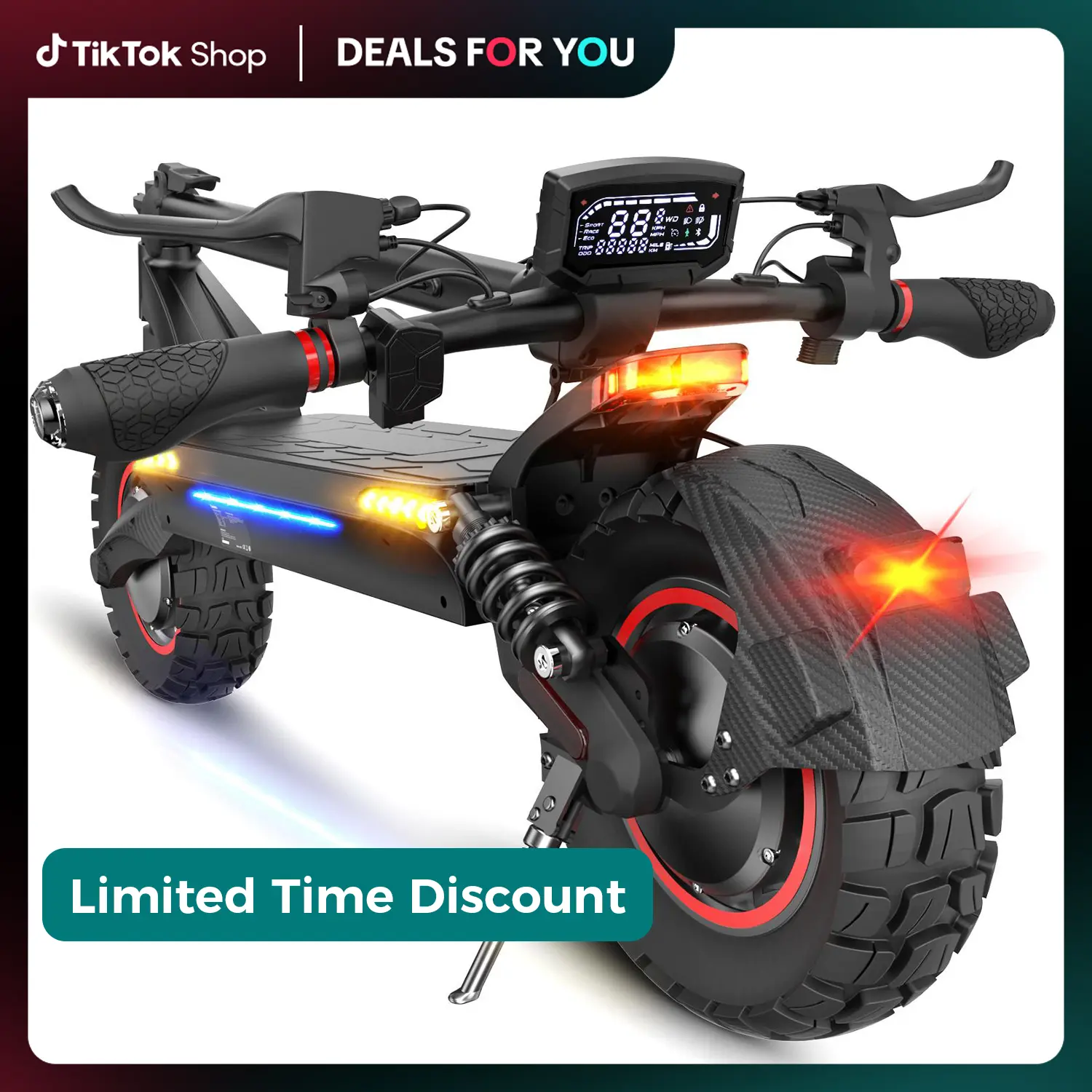 [Off-Road] EX7P Off-Road Electric Scooter for Adults 2000W Dual Motor 38 MPH Top Speed 50 Miles Long Range 10" Off-Road Pneumatic Tires Turn Signals Dual Braking APP Control Foldable E-Scooter, 48V15Ah Handlebar, Summer Vibes summerwins