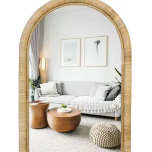 Ratan Wrapped Arched Mirror - Elegant Design with Natural Wood 24x31