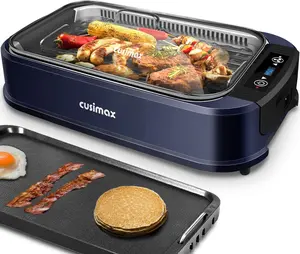 Cusimax Electric Portable Indoor Smokeless Grill, Double Plates (Blue)