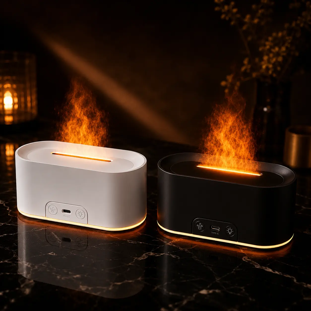 Flame Mist Humidifier with RGB Ambient Light, USB-C Powered Desktop Humidifier, Compact Cool Mist Diffuser for Bedroom, Office & Desk, Black/White