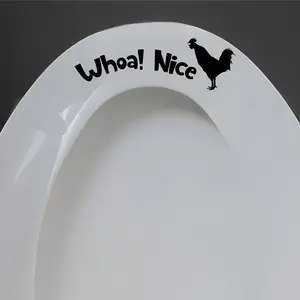 10PCS Black "Whoa Nice" Rooster Silhouette Wall Sticker, Funny Bathroom Toilet Decor
