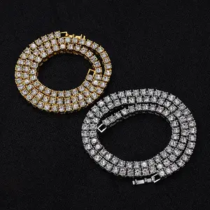 Tennis necklace Hip hop men 4mm 5mm cooper alloy rhinestone row tennis chain gold silver simple necklace