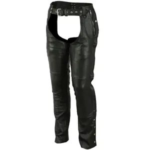 Rider Shield Black leather motorcycle chaps - Black