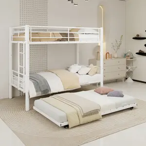 Twin Metal Triple Bunk Bed with Removable Design – Durable Iron Structure, Separates Into Three Twin Beds, Space-Saving Configuration, Elegant White Finish