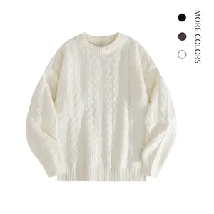 Men's Classic Twist Textured Long Sleeve Sweater Unisex Stylish Soild Knitted Crewneck Pullover Sweater Aesthetic Streetwear Versatile and Simple Jumper Sweater Casual Stretchy Fabric Knitwear Tops. Personalized Menswear Fashion Plain Black Beige.NO:2414