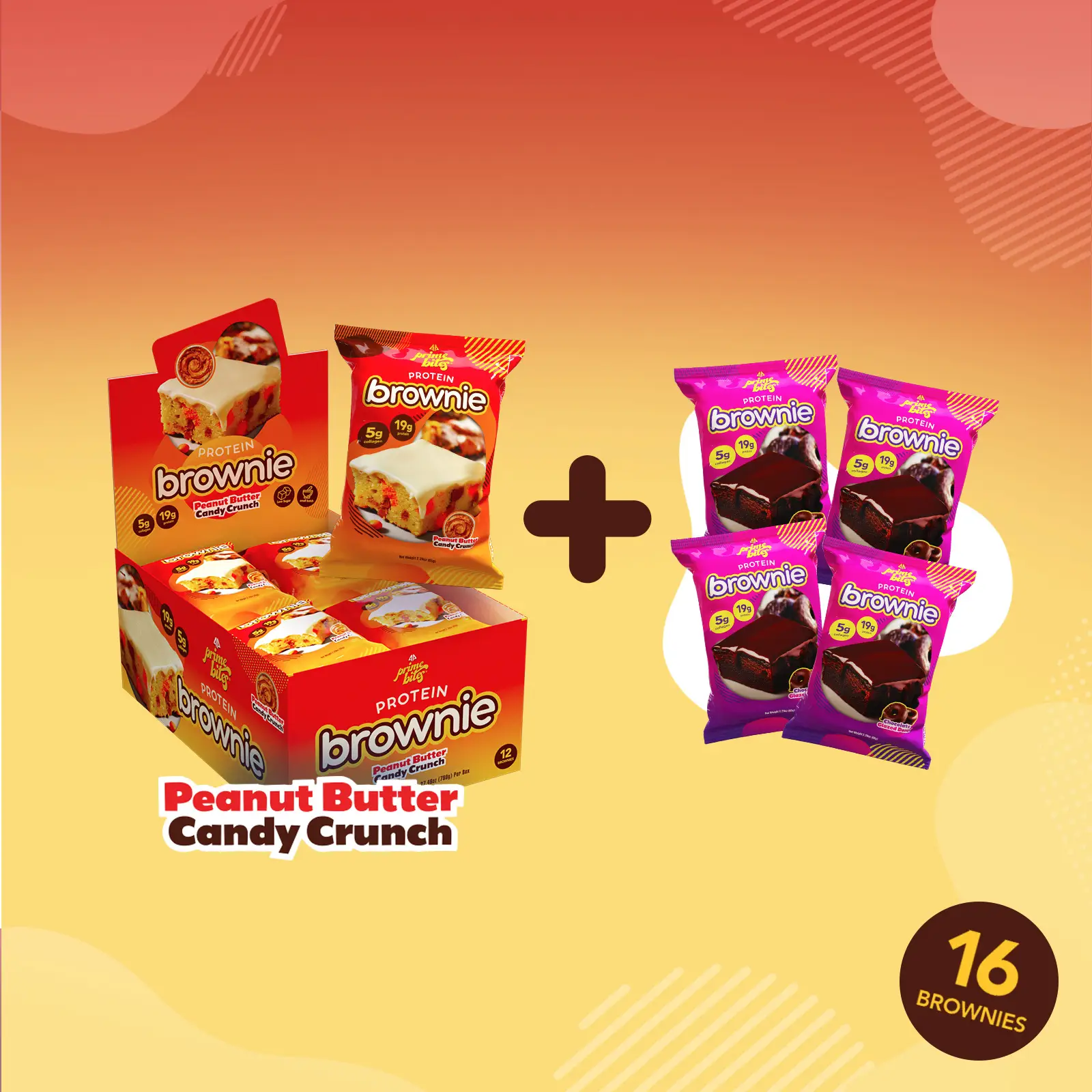 Peanut Butter Candy Crunch Prime Bites Protein Brownies - 12 Pack + 4 Free Chocolate Glazed Donut