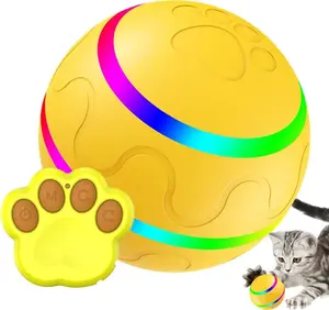 Interactive Pet Ball Toy with Remote Paw Controller, Yellow, Electronic Dog/Cat Entertainment, Self-Rolling, USB Rechargeable, LED Light-Up Pet Toy for Dogs & Puppies.