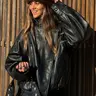 【Black Friday】Women's Faux Leather Stand Collar Moto Jacket, Elastic Hem, Casual Long Sleeve Waterproof Windproof Outerwear for Spring & Fall, Ladies Clothes for Daily Wear, Streetwear
