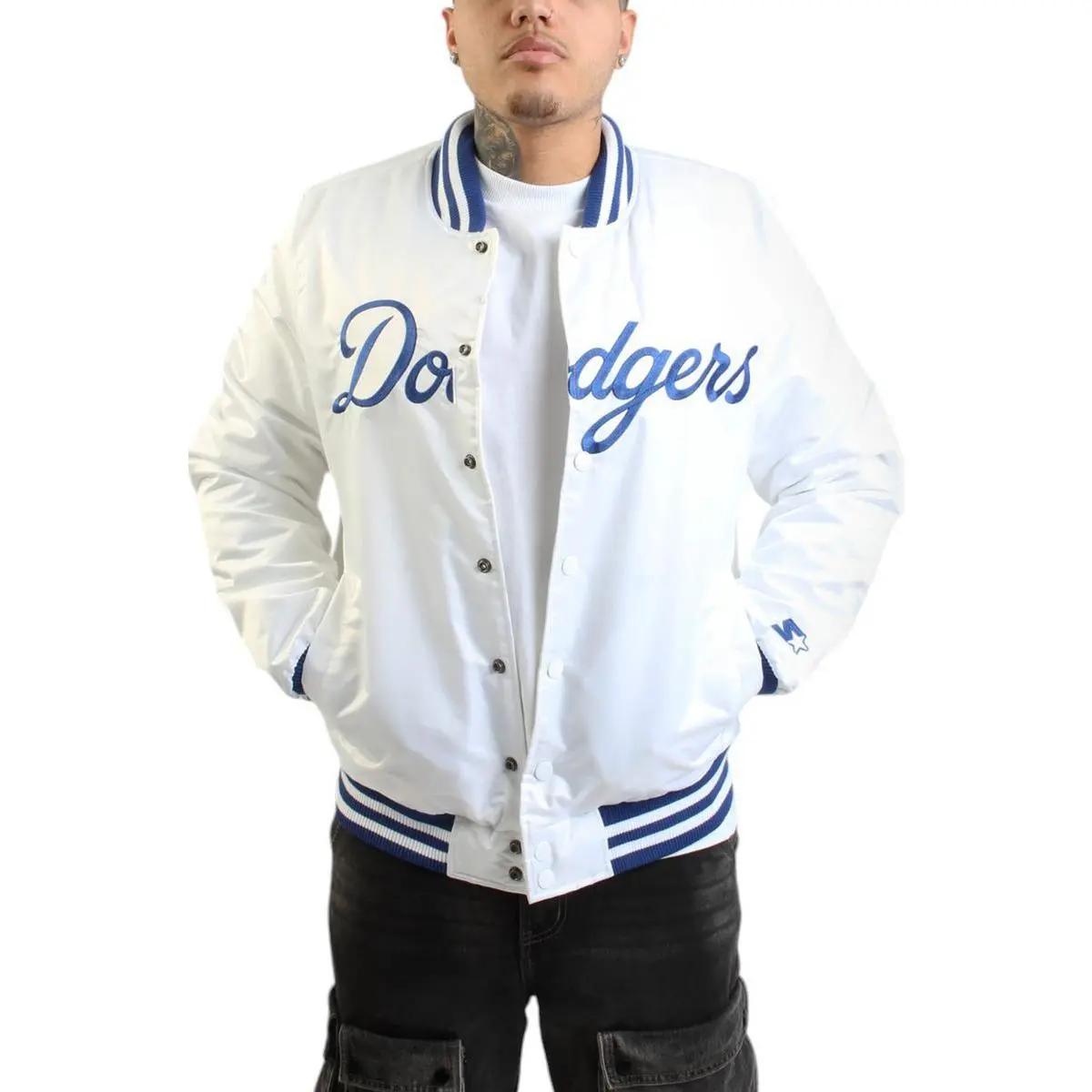 MLB Los Angeles Dodgers Classic Baseball Satin Jacket, Long-Sleeve Varsity Casual Sports Outerwear