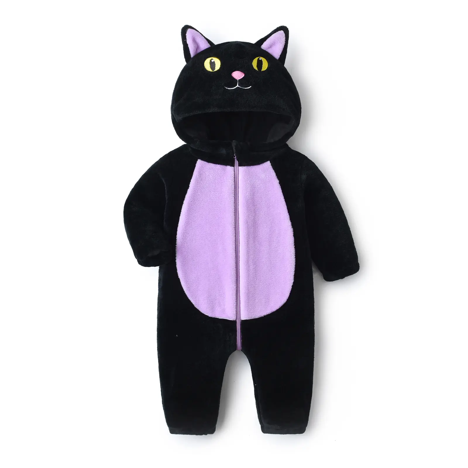 Toddler Baby Black Cat Costume Hooded Jumpsuit - Long Sleeve Zipper Snowsuit, Warm Winter Bodysuit for 6-9 Months to 4-5 Years Infant Boy Girl