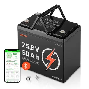 VEVOR 24V 50Ah LiFePO4 Lithium Battery, Bluetooth, Deep Cycle Lithium Rechargeable Battery, in 30A BMS, Low Temp Protection, 4000+ Cycles, Max. 1280Wh, for RV, Camper, Trolling Motors, Marine