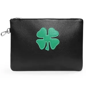 Golf Tee Bag Pouch Women Men Leather Valuables Pack Clover, Zippered Pocket Hook Gear Clip Hook To Bag, Golf Tees Ball Accessory Organizer Gift Ideas