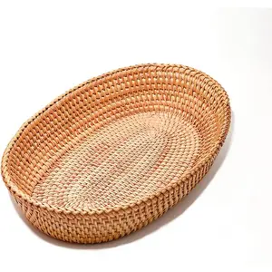 12.6 Inch Handmade Wicker Woven Bread & Fruit Basket Food Organizer Display Storage Basket for Kitchen Counter for Holding Bread Spoon Fork Napkin