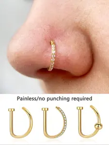 3 Pieces Female Fake Pierced Nose Ring Fake Pierced Nose Ring Ring Fake Pierced Lip Ring Septum Non-Perforated Nose Clip Rock Hip-Hop Stainless Steel Fashion Punk Body Jewelry Non Piercing Jewelry Septum Clicker Ring Spiral Nose Ring