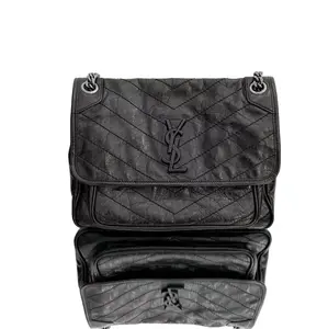 Pre-owned Leather Shoulder Bags Saint Laurent Niki Medium Shoulder Bag Black Crinkled Calfskin
