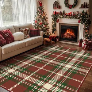 Classic Vintage Scottish Plaid Carpet, Christmas Home Decor Rug, Pet-Friendly Non-Slip Mat, Soft Washable Foldable Floor Covering, Checkered Rug, Boho Runner Rug