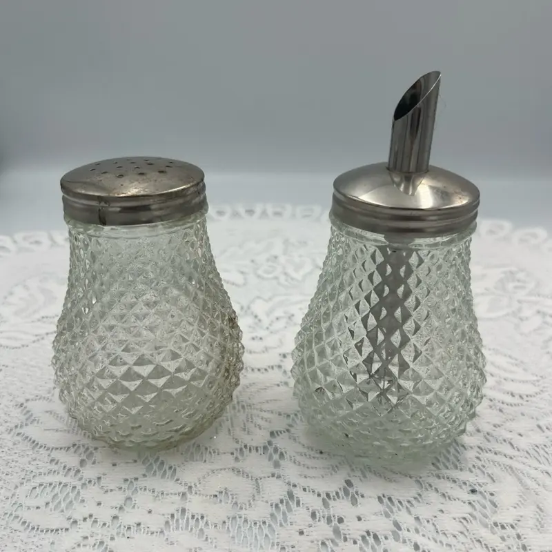Vintage Diamond Point Glass Sugar Pourer and Shaker